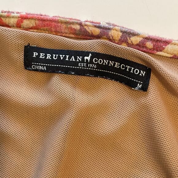 Peruvian Connection Savannah Dress Womens Medium Ruched Faux Wrap Midi Cocktail - Picture 8 of 12